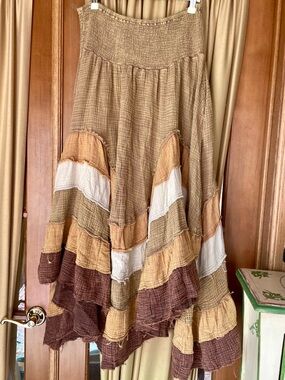 Oli & Hali Patchwork Tiered Boho Maxi Skirt - Brown, Tan, Cream NWOT XL